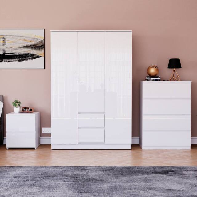 HD Designs Vida Designs Glinton 3 Piece Bedroom Set (2 Drawer Bedside Chest, 4 in White - image 1