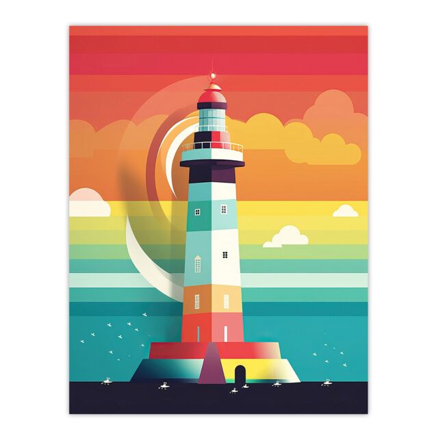 Artery8 Lighthouse Mid Century Modern Colourful Flat Style Bathroom Art Kids Cheerful Large Wall Art Poster Print Thick Paper 18X24 Inch - image 1