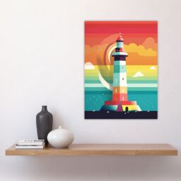 Artery8 Lighthouse Mid Century Modern Colourful Flat Style Bathroom Art Kids Cheerful Large Wall Art Poster Print Thick Paper 18X24 Inch - thumbnail 4