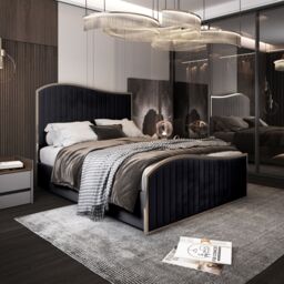 Casani Brixton Upholstered Soft Velvet Metal Bed Frame in Black - Size: King