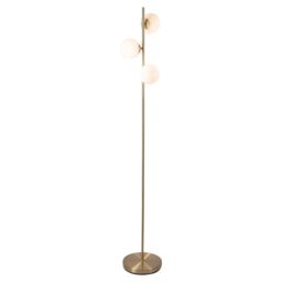 First Choice Lighting Pair of Satin Brass Floor Lamps with Opal Globe Shades in Gold - thumbnail 4