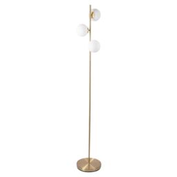 First Choice Lighting Pair of Satin Brass Floor Lamps with Opal Globe Shades in Gold - thumbnail 3