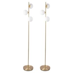 First Choice Lighting Pair of Satin Brass Floor Lamps with Opal Globe Shades in Gold - thumbnail 2