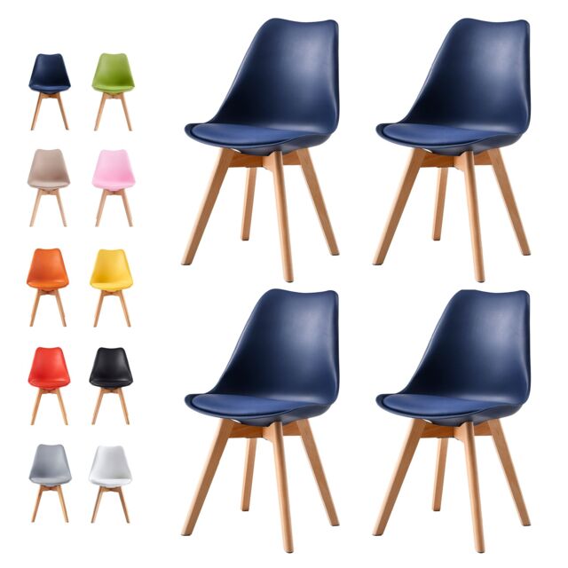 MCC Direct Set of 4 Dining Chairs Wooden Legs & Padded Seat Cushions Eva in Blue - image 1