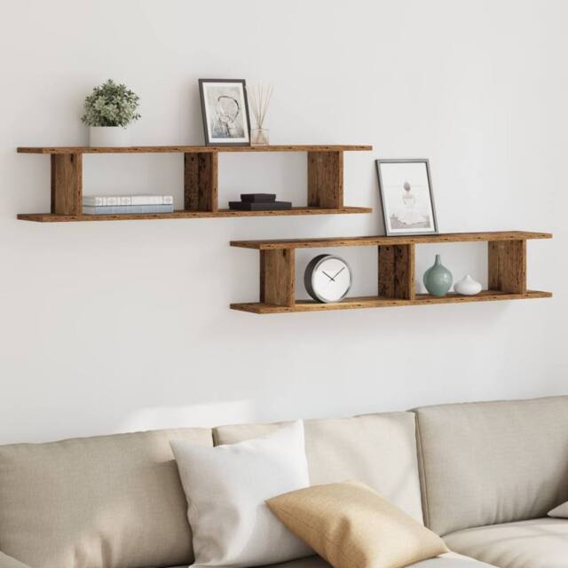 Berkfield Home Durable Wall Shelves 2 pcs Old Wood 105x18x20 cm Engineered Wood in Brown - Size: 105 x 18 x 20 cm - image 1