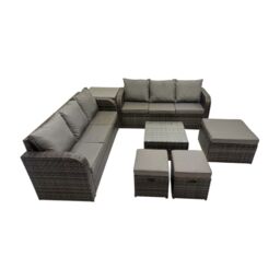 Fimous Rattan Garden Outdoor Furniture Set with Side Table 3 Stools in Dark Grey - thumbnail 1