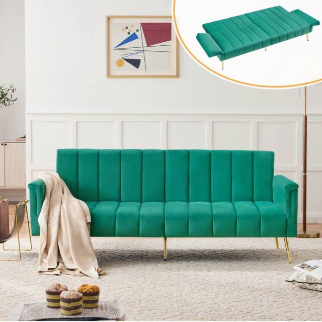 BTM Folding Sofa Bed Convertible Velvet Sleeper Sofa with Support Legs in Green - image 1