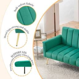BTM Folding Sofa Bed Convertible Velvet Sleeper Sofa with Support Legs in Green - thumbnail 7