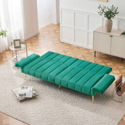 BTM Folding Sofa Bed Convertible Velvet Sleeper Sofa with Support Legs in Green - thumbnail 6