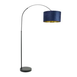 ValueLights Louis Black Arched Floor Lamp with Velvet Drum Metallic Gold Inner Shade in Dark Navy - thumbnail 2