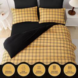Pamposh Premium Checkered Duvet Cover Set in Yellow - Size: Single - thumbnail 4