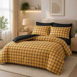 Pamposh Premium Checkered Duvet Cover Set in Yellow - Size: Single - thumbnail 1
