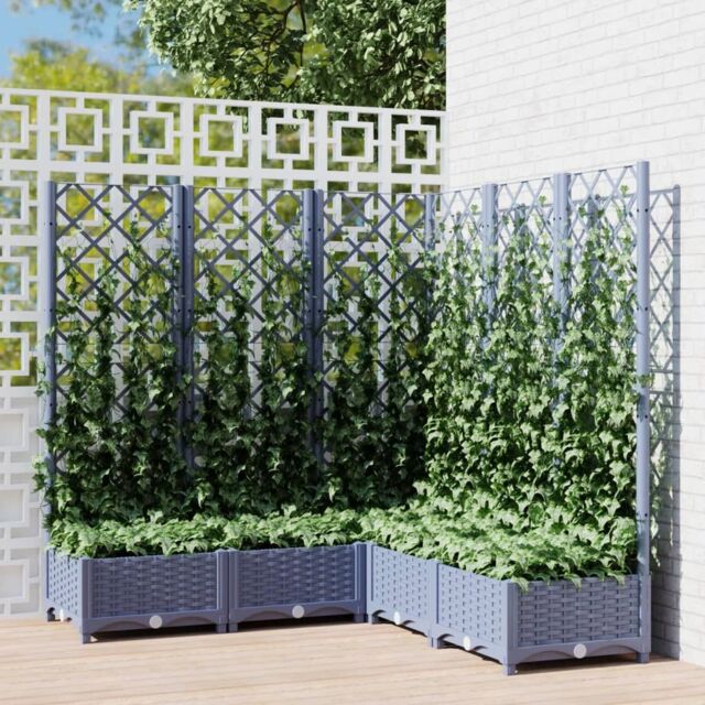Berkfield Home Garden Planter with Trellis Dark Grey 120x120x121.5 cm PP - image 1