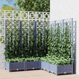 Berkfield Home Garden Planter with Trellis Dark Grey 120x120x121.5 cm PP - thumbnail 1