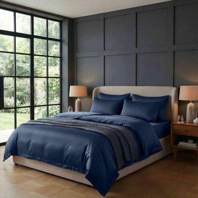 Bedable 100% Cotton Bedding Set Sateen 460 Thread Count - Soft Bedding in Navy - Size: Super King - image 1