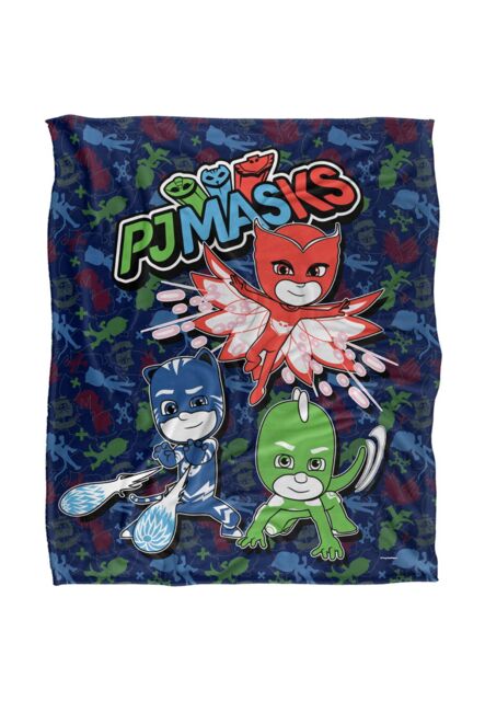 Hasbro PJ Masks PJ Group Attack Kids Silky Touch Blanket 152x127cm in White - Size: 152x127 cm - image 1