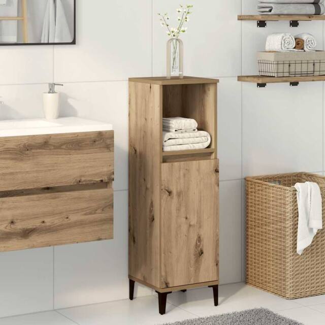 Berkfield Home Durable Bathroom Cabinet Artisan Oak 30x30x100 cm Engineered Wood in Brown - Size: 30 x 30 x 100 cm - image 1