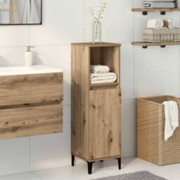 Berkfield Home Durable Bathroom Cabinet Artisan Oak 30x30x100 cm Engineered Wood in Brown - Size: 30 x 30 x 100 cm - thumbnail 1