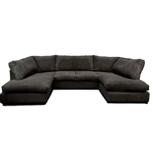 SNUG FURNITURE BIRMINGHAM LTD Preston U Shaped Jumbo Cord Full Back Corner Sofa in Black - Size: 6 Person