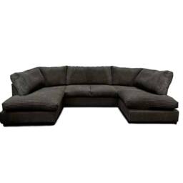 SNUG FURNITURE BIRMINGHAM LTD Preston U Shaped Jumbo Cord Full Back Corner Sofa in Black - Size: 6 Person
