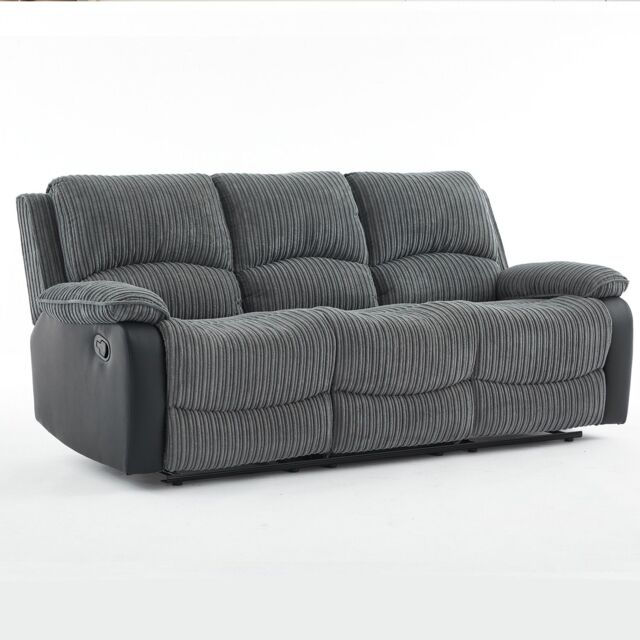 FURNITURE ONE Manual Reclining Sofa, Jumbo Cord Fabric Recliner Armchair - 3 Seater in Grey - Size: 1 Pack - image 1