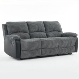 FURNITURE ONE Manual Reclining Sofa, Jumbo Cord Fabric Recliner Armchair - 3 Seater in Grey - Size: 1 Pack - thumbnail 1
