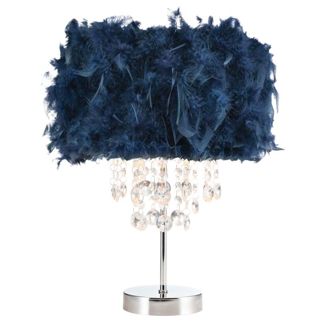 Happy Homewares Modern Chandelier Feather Table Lamp with Waterfall Acrylic Droplets in Blue - Size: 17 inches - image 1