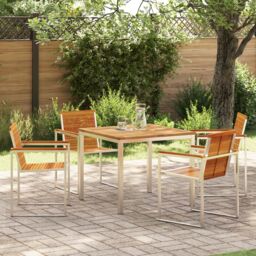 Berkfield Home 5 Piece Garden Dining Set Solid Wood Acacia in Brown - thumbnail 1