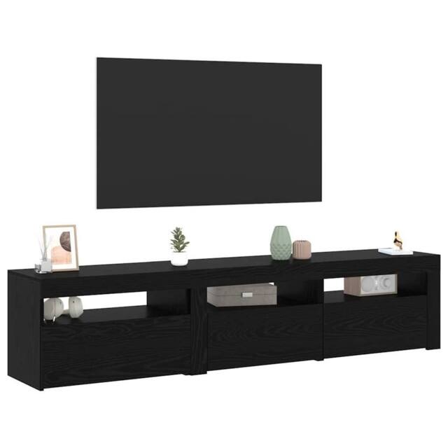 Berkfield Home TV Cabinets 2 pcs with LED Lights Black Oak Engineered Wood - image 1