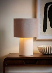 ValueLights Bobby Colour Clash Duo Fabric Table Lamp with LED Bulb in Natural - thumbnail 1