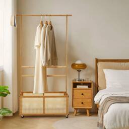 EONLION Bamboo Hanging Clothes Rail with Basket in Natural - Size: 500mm - thumbnail 5