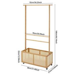 EONLION Bamboo Hanging Clothes Rail with Basket in Natural - Size: 500mm - thumbnail 2