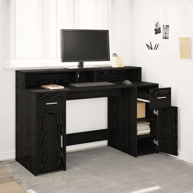 Berkfield Home Desk Black Oak 140x55x91 cm Engineered Wood - Size: 140 x 55 x 91 cm - image 1