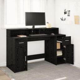 Berkfield Home Desk Black Oak 140x55x91 cm Engineered Wood - Size: 140 x 55 x 91 cm - thumbnail 1
