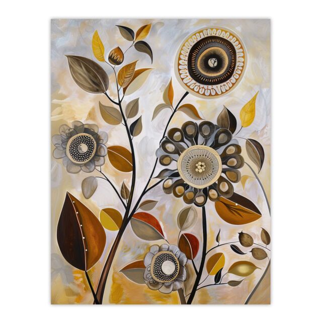 "Artery8 Autumn Folk Art Abstract Wildflowers Painting Wall Art Print in Brown - Size: W24"" x H32""" - image 1