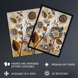 "Artery8 Autumn Folk Art Abstract Wildflowers Painting Wall Art Print in Brown - Size: W24"" x H32""" - thumbnail 2
