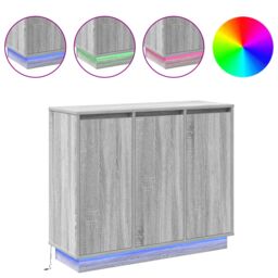 Berkfield Home Sideboard with LED - Grey Sonoma, 90x32x75 cm, Made of Engineered Wood - Size: 90 x 32 x 75 cm - thumbnail 4