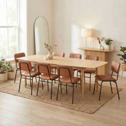 FurnitureboxUK Leif Oak Veneer Wood Extending Dining Table with 8 Tan Delta Chairs in Brown - thumbnail 2