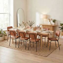 FurnitureboxUK Leif Oak Veneer Wood Extending Dining Table with 8 Tan Delta Chairs in Brown - thumbnail 1