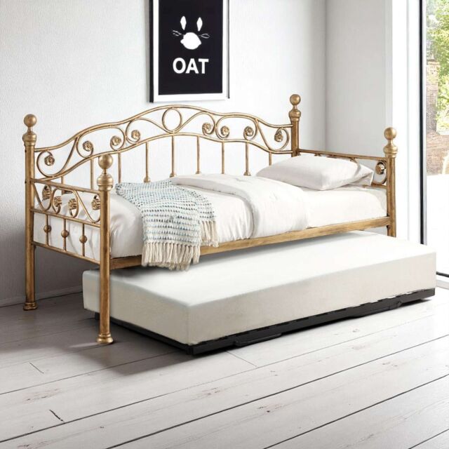 OAT Home Mayfair Antique Brass Effect Metal Single Day Bed & Guest Trundle in Bronze - image 1