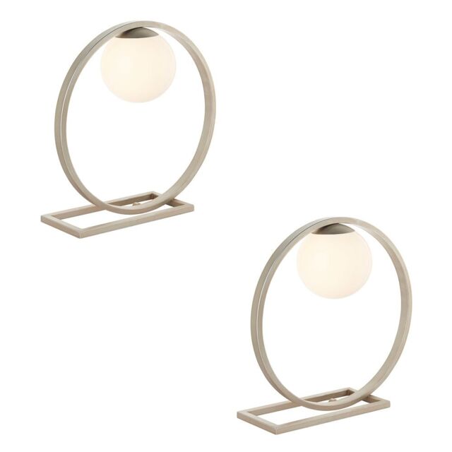 Loops 2 PACK Brushed Silver Table Lamp - Gloss Opal Glass Shade - Circular Hoop Design in Metallics - image 1