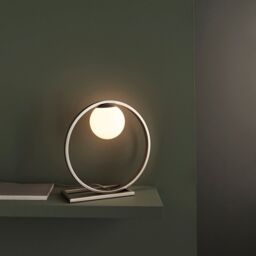 Loops 2 PACK Brushed Silver Table Lamp - Gloss Opal Glass Shade - Circular Hoop Design in Metallics - thumbnail 3