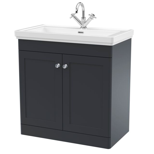 Balterley Bathroom Floor 2-Door Vanity Unit & Fireclay Basin, Dark Grey, 800mm in Grey - image 1