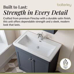 Balterley Bathroom Floor 2-Door Vanity Unit & Fireclay Basin, Dark Grey, 800mm in Grey - thumbnail 4