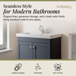 Balterley Bathroom Floor 2-Door Vanity Unit & Fireclay Basin, Dark Grey, 800mm in Grey - thumbnail 2