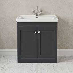 Balterley Bathroom Floor 2-Door Vanity Unit & Fireclay Basin, Dark Grey, 800mm in Grey - thumbnail 9