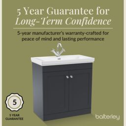 Balterley Bathroom Floor 2-Door Vanity Unit & Fireclay Basin, Dark Grey, 800mm in Grey - thumbnail 6