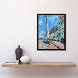Artery8 Aldeburgh Harbour Acrylic Painting Sailboat Framed Art Print in Blue - Size: A4 - thumbnail 4