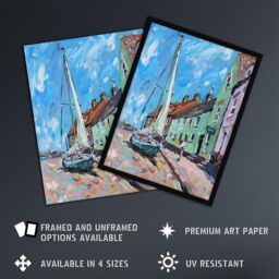Artery8 Aldeburgh Harbour Acrylic Painting Sailboat Framed Art Print in Blue - Size: A4 - thumbnail 2