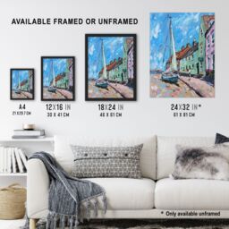 Artery8 Aldeburgh Harbour Acrylic Painting Sailboat Framed Art Print in Blue - Size: A4 - thumbnail 3